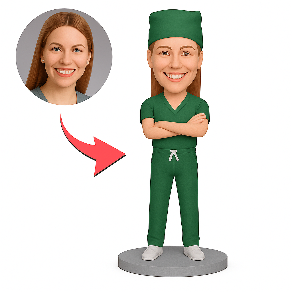 Custom Surgeon Bobblehead - Personalized Doctor Figurine in Scrubs