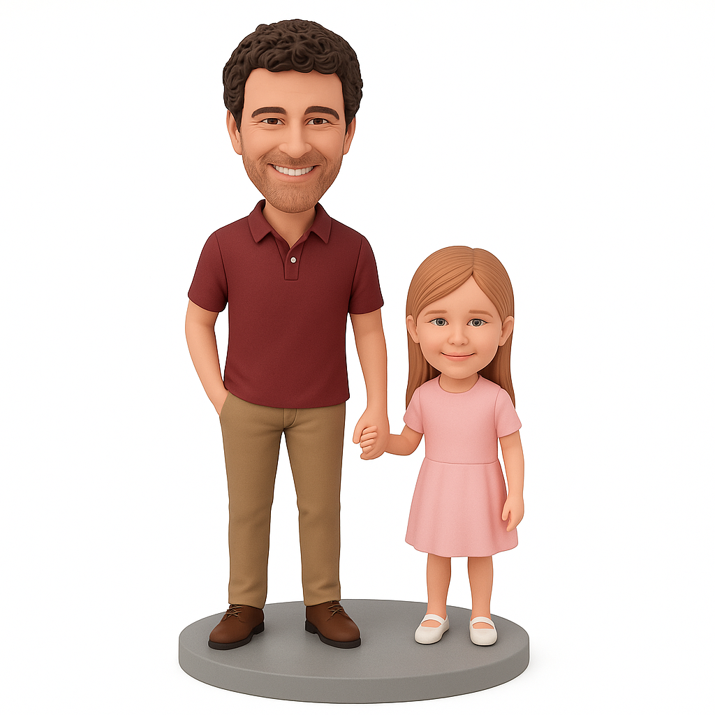 Personalized Dad & child Bobblehead – Custom Engraved Father’s Day Figurine