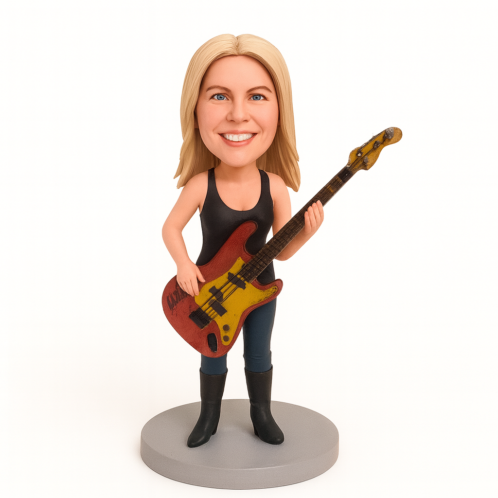 Custom Female Guitarist Bobblehead - Personalized Music Figurine