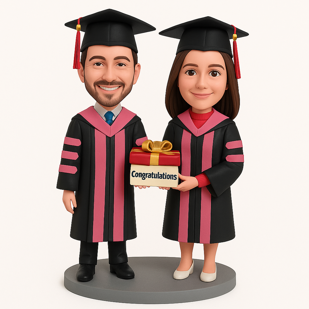 Graduation Series Custom Bobblehead – Personalized Couple Graduate Figurine Gift