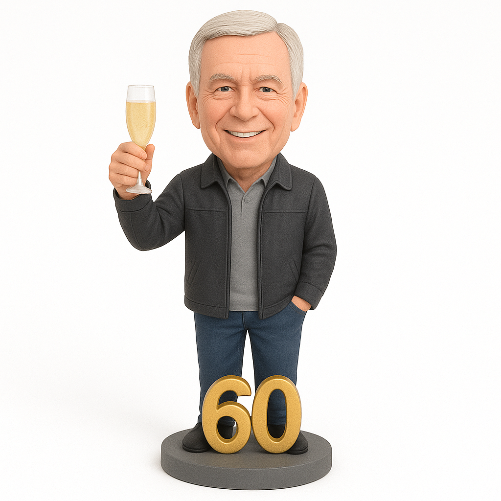 Custom Birthday Bobblehead with Champagne Glass | Personalized Keepsake Gift