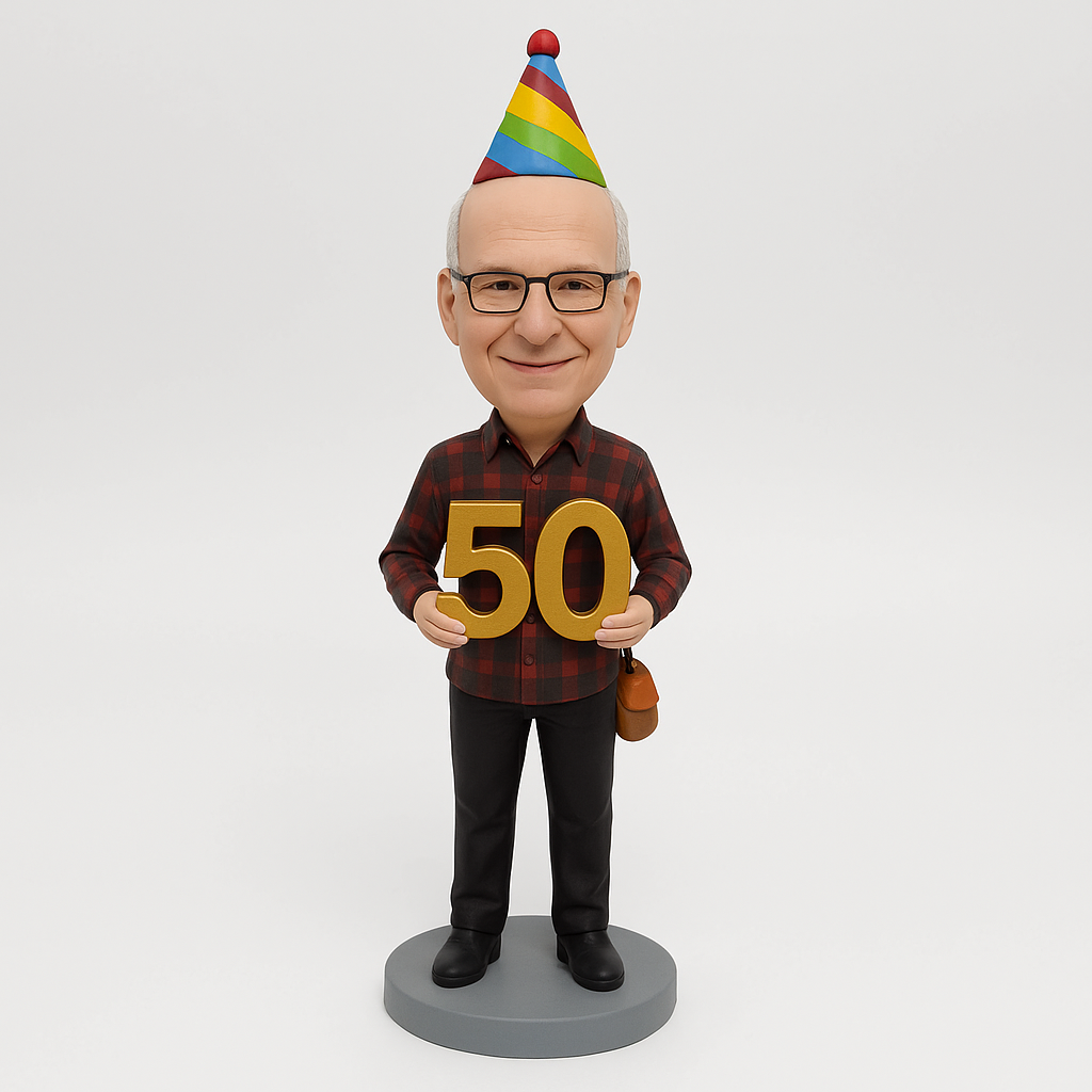 Custom Birthday Bobblehead with Party Hat & Number Stand | Personalized Gift