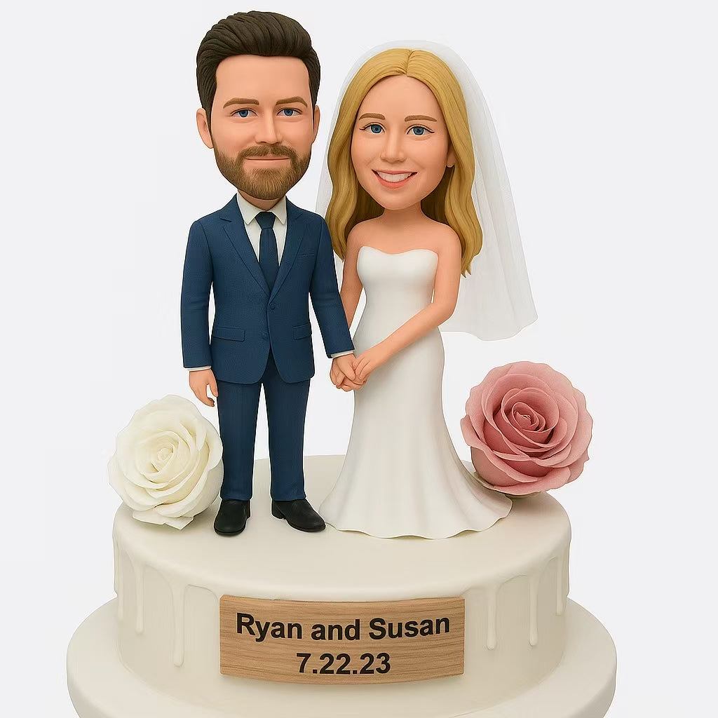 Custom Wedding Cake Bobblehead – Bride & Groom Keepsake Figurine