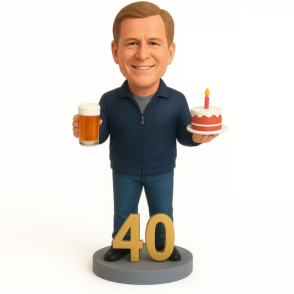 Custom Birthday Bobblehead with Beer & Cake | Personalized Celebration Gift
