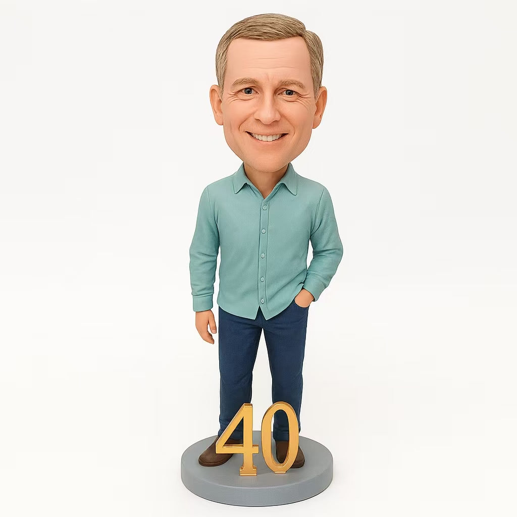 Custom Birthday Bobblehead in Casual Shirt | Personalized Gift for Any Age