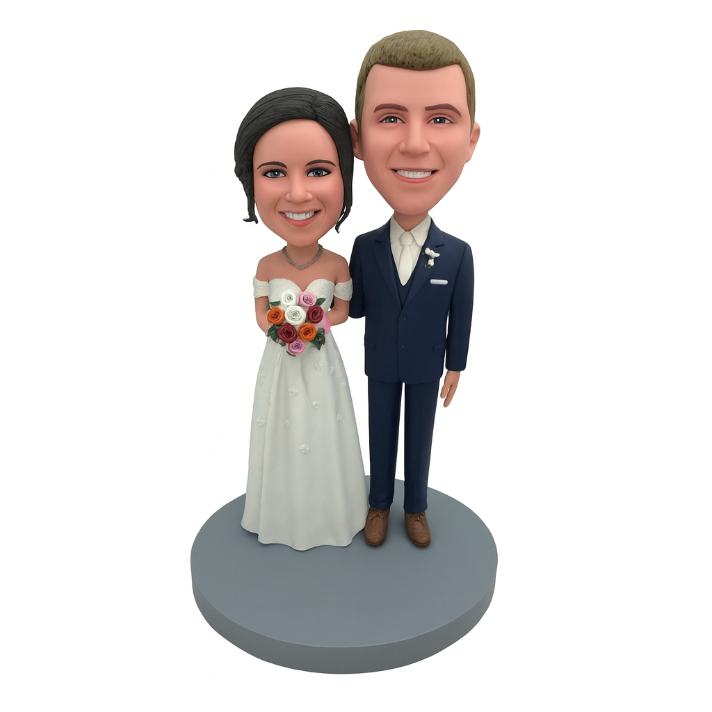 Custom Bride & Groom Bobblehead – Elegant Wedding Keepsake Gift