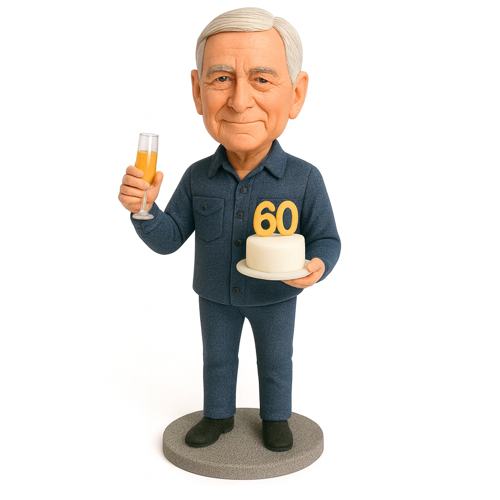 Custom Birthday Bobblehead with Champagne & Cake | Personalized All-Ages Gift