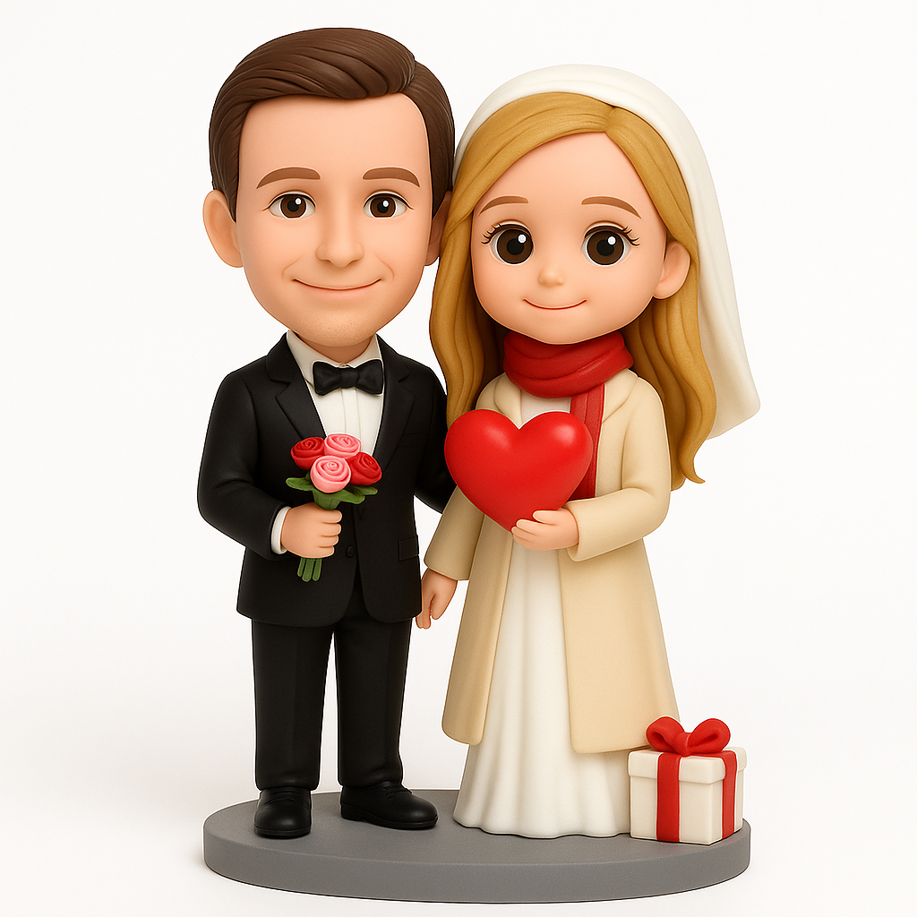 Custom Cartoon Wedding Couple Bobblehead – Personalized 3D Figurine Gift for Weddings & Anniversaries