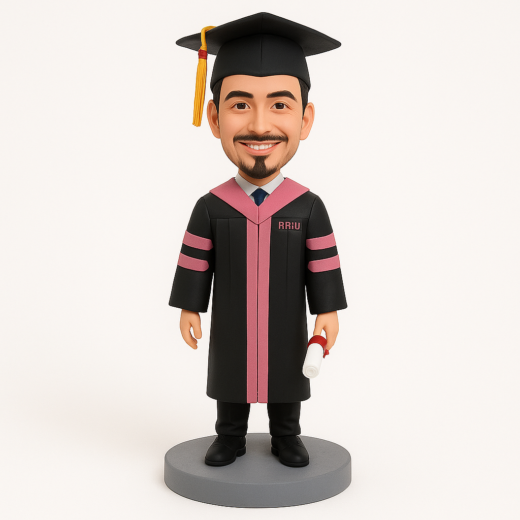 Graduation Series Custom Bobblehead – Personalized Male Doctoral Graduate Figurine