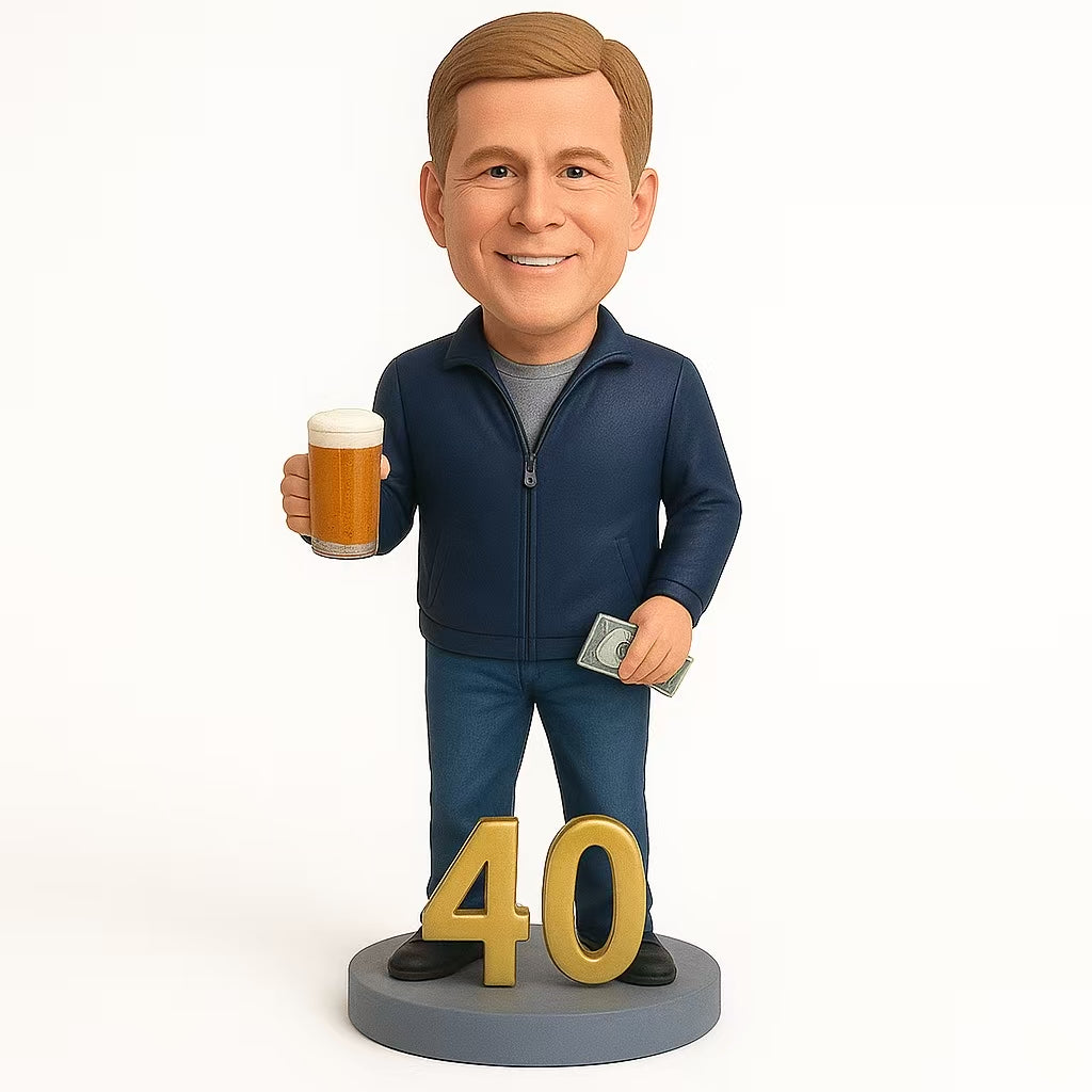 Custom Birthday Bobblehead with Beer Mug | Personalized Gift for Celebrations