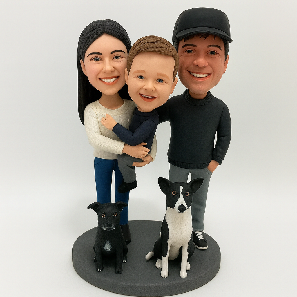 Family with Pet Dog Bobblehead