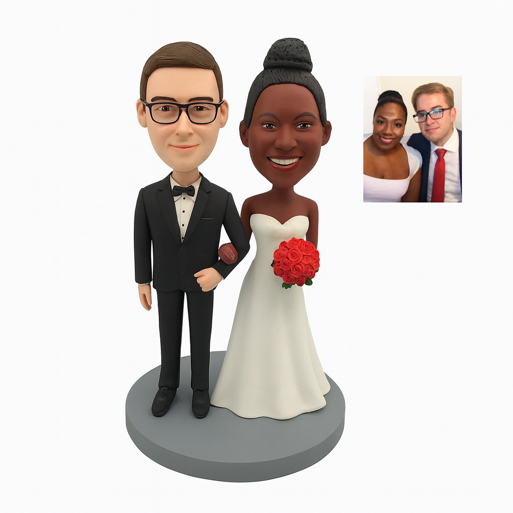 Custom Wedding Couple Bobblehead – Bride & Groom Celebration Figurine
