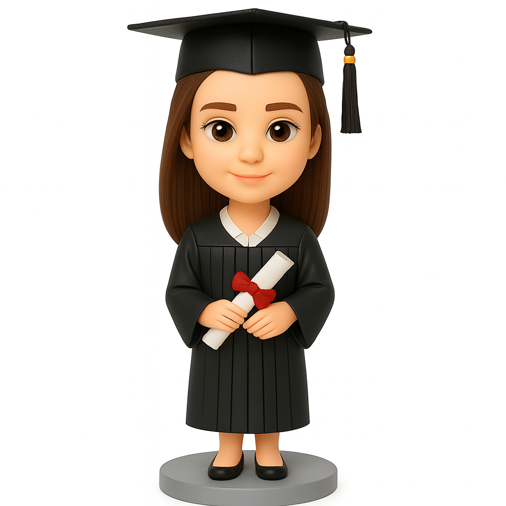 Graduation Series Custom Bobblehead – Personalized Female Graduate Figurine with Diploma