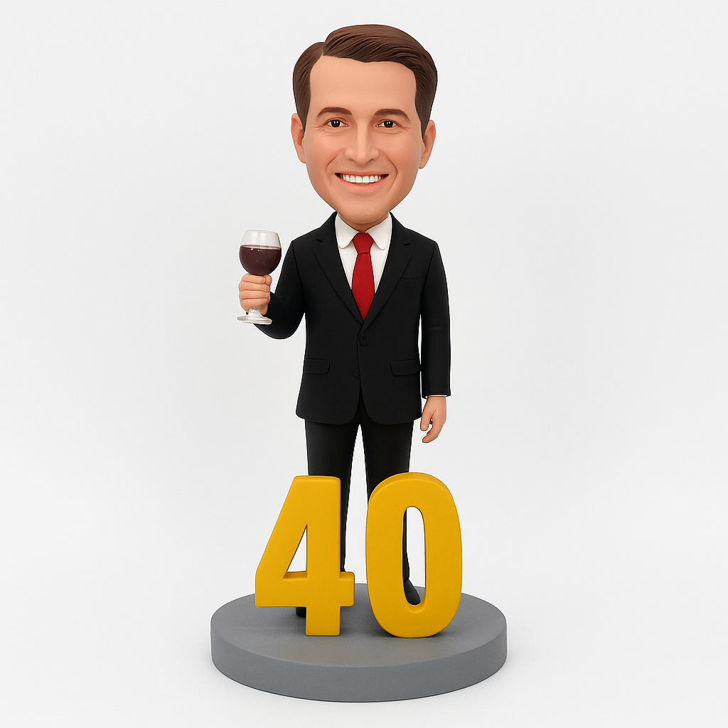 Custom Birthday Bobblehead in Suit with Wine Glass | Personalized Celebration Gift