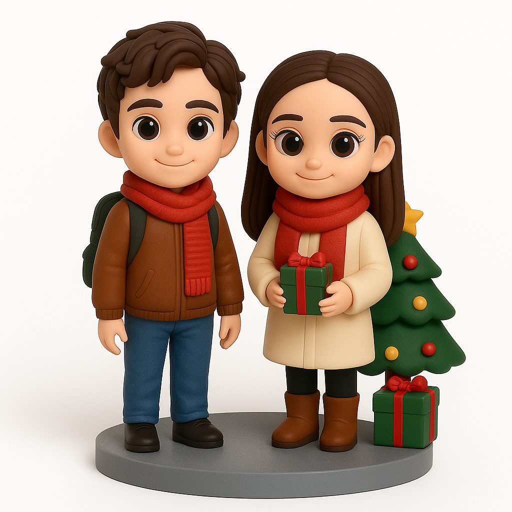 Custom Cartoon Christmas Couple Bobblehead – Personalized 3D Figurine Gift for Holiday Celebrations