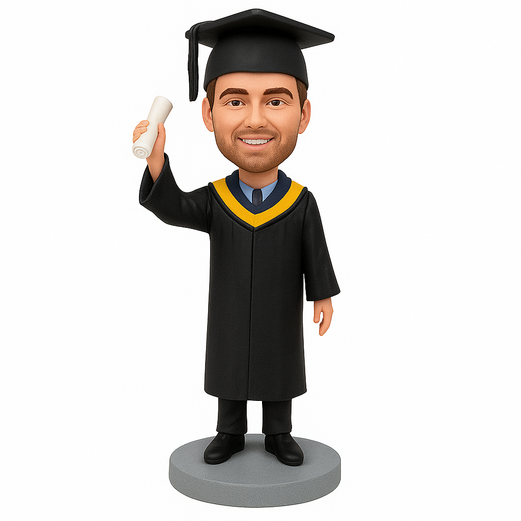 Graduation Series Custom Bobblehead – Personalized Male Graduate Figurine with Diploma