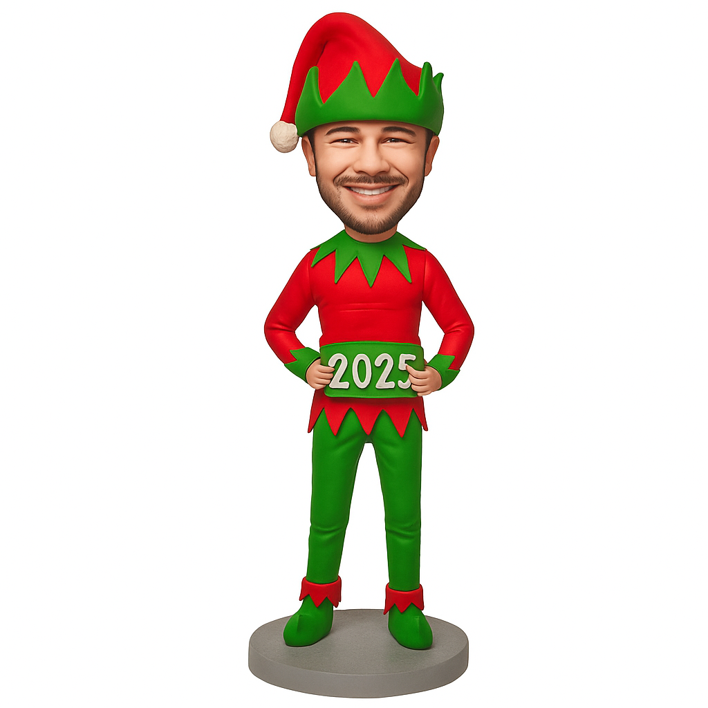 Christmas Gifts for Him – Custom Elf Bobblehead – Holding 2025 Sign