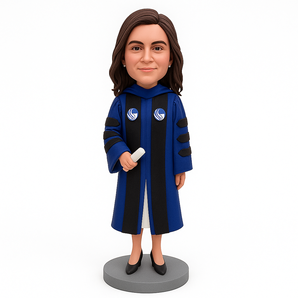 Graduation Series Custom Bobblehead – Personalized Female Doctoral Graduate Figurine