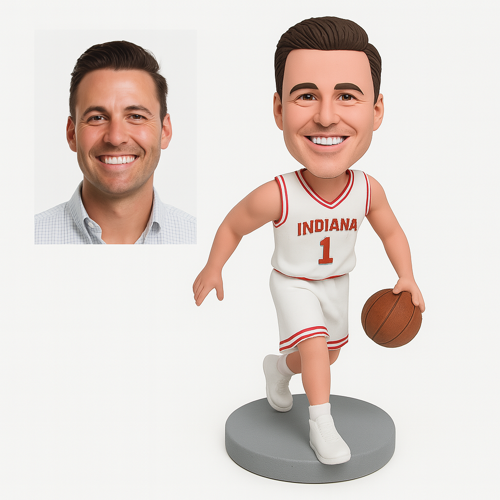 Custom Male Basketball Bobblehead with White Jersey and Number - Handcrafted Sports Figurine