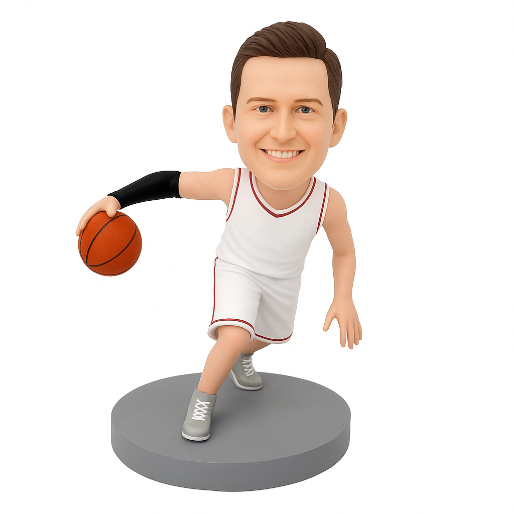 Custom Male Basketball Bobblehead with White Jersey - Personalized Sports Gift