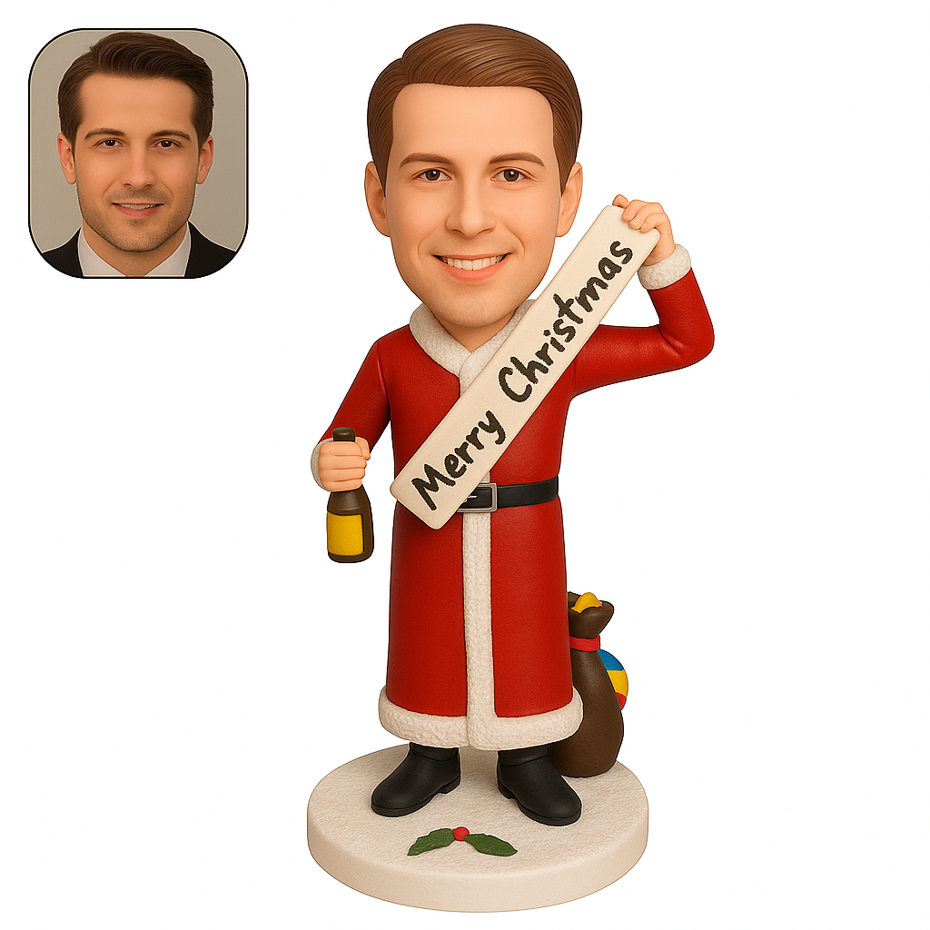 Custom Christmas Boy Bobblehead Holding Banner