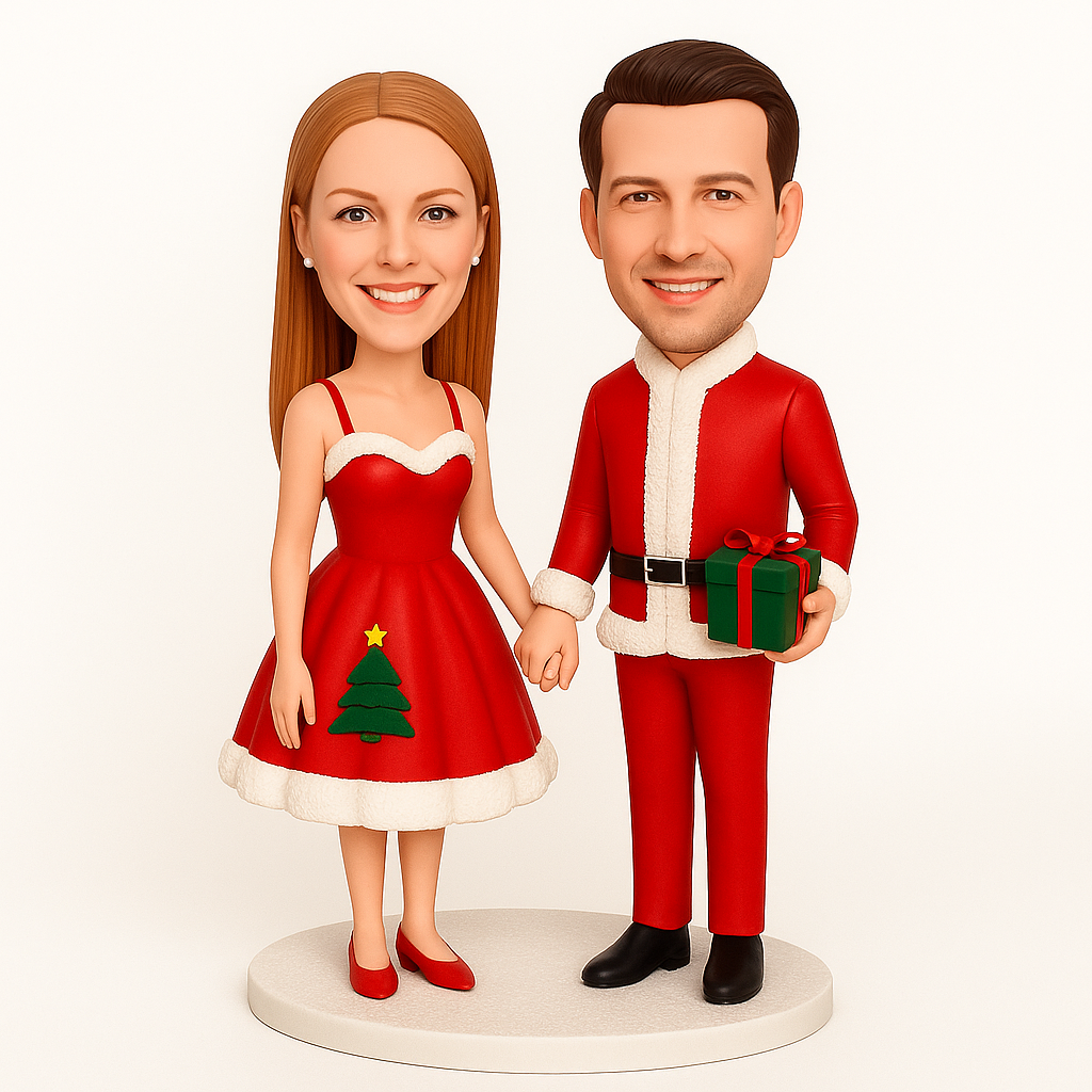 Custom Christmas Couple Bobblehead with Gift