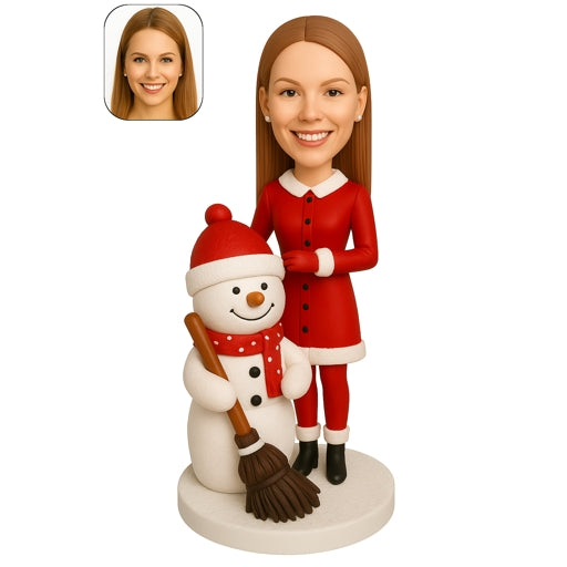 Custom Christmas Girl Bobblehead with Snowman