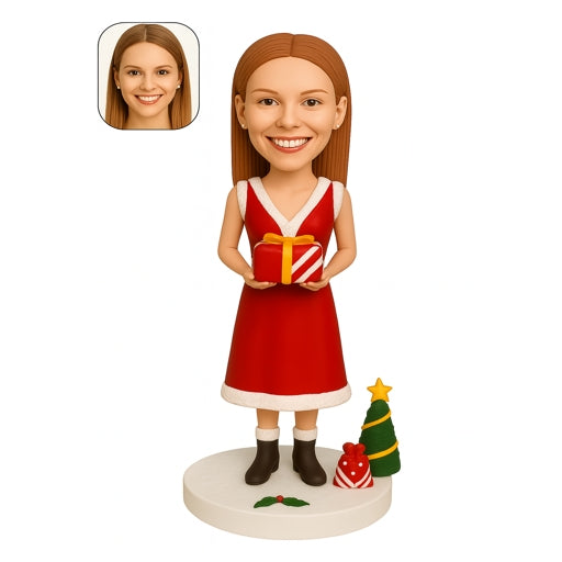 Custom Christmas Girl Bobblehead with Gift Box
