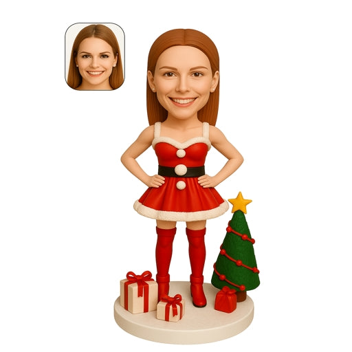 Custom Christmas Girl Bobblehead with Santa Outfit