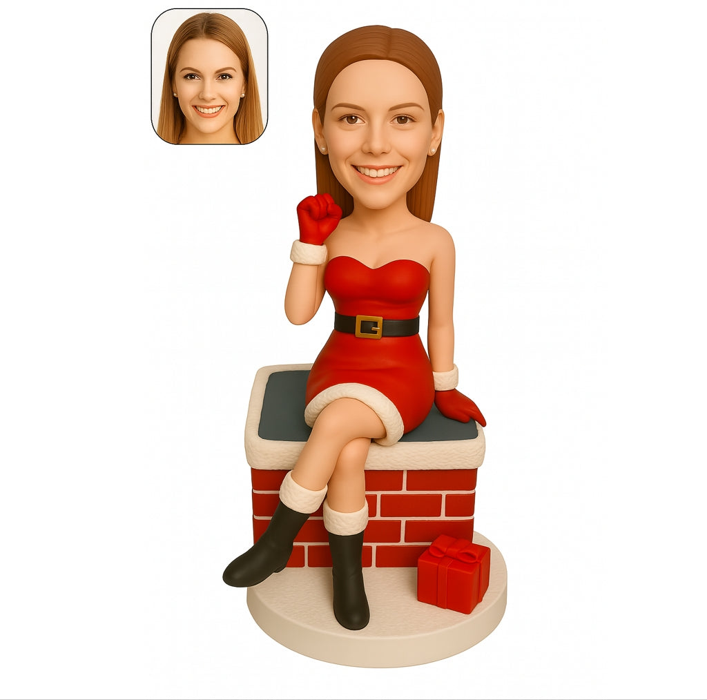 Custom Christmas Girl Bobblehead on Chimney