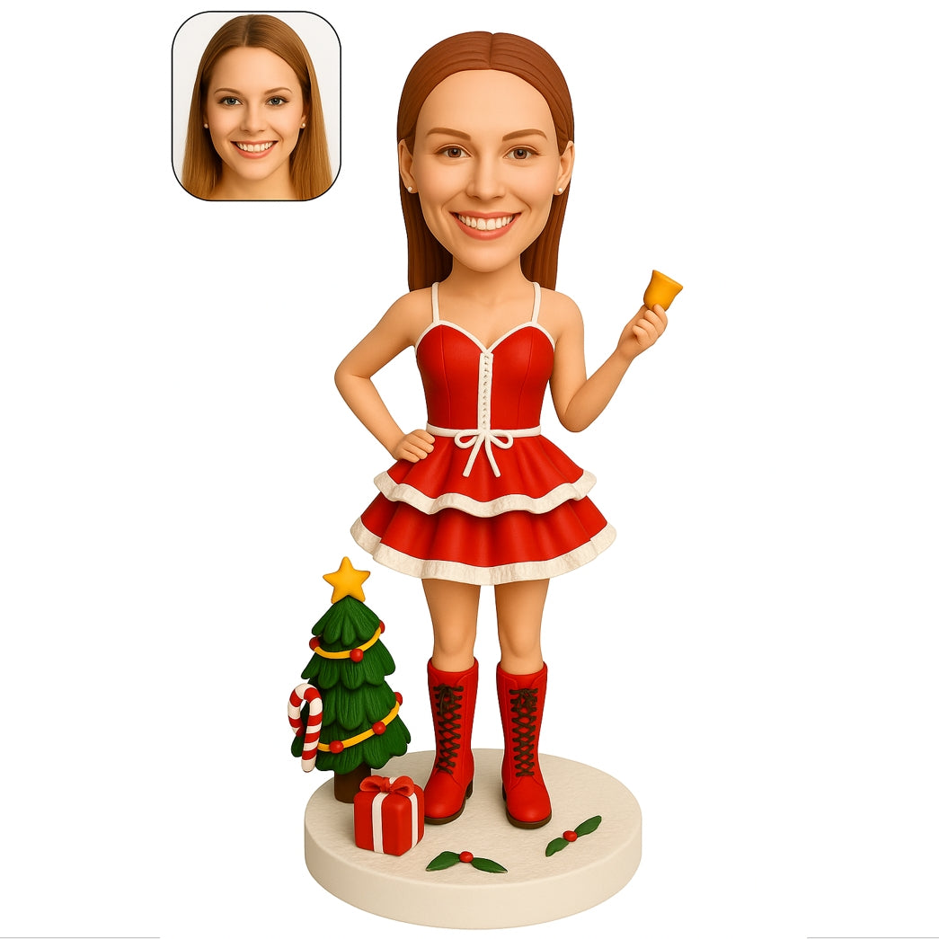 Custom Christmas Girl Bobblehead with Tree