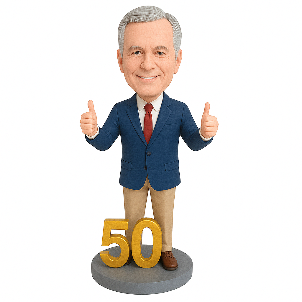 Custom Birthday Bobblehead in Blazer | Personalized 50th Birthday Gift for Him