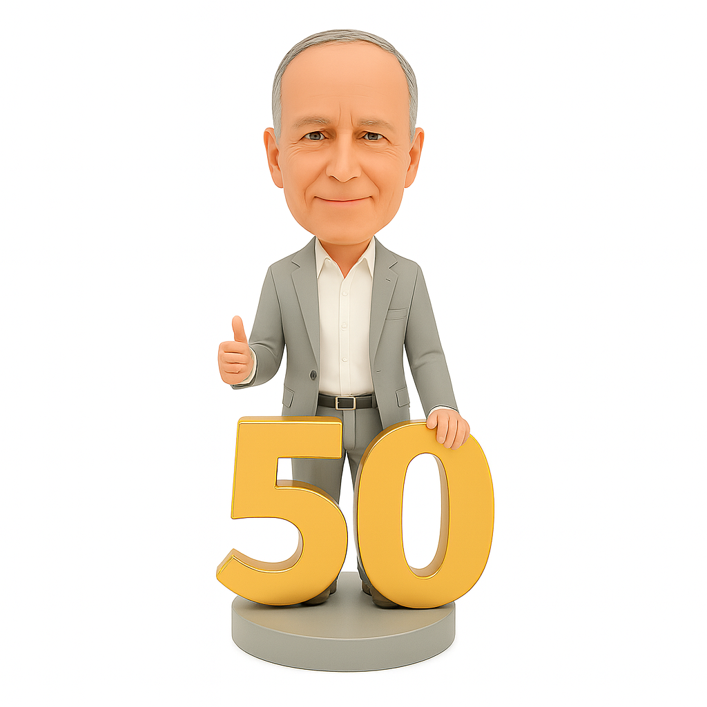 Custom Birthday Bobblehead in White Shirt | Personalized 50th Birthday Gift for Him