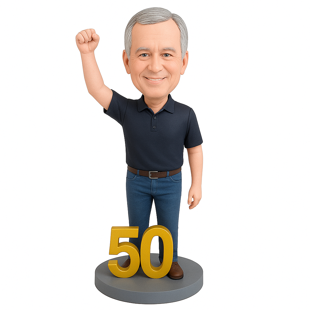 Custom Birthday Bobblehead with Fist Pump Pose | Personalized 50th Birthday Gift for Him