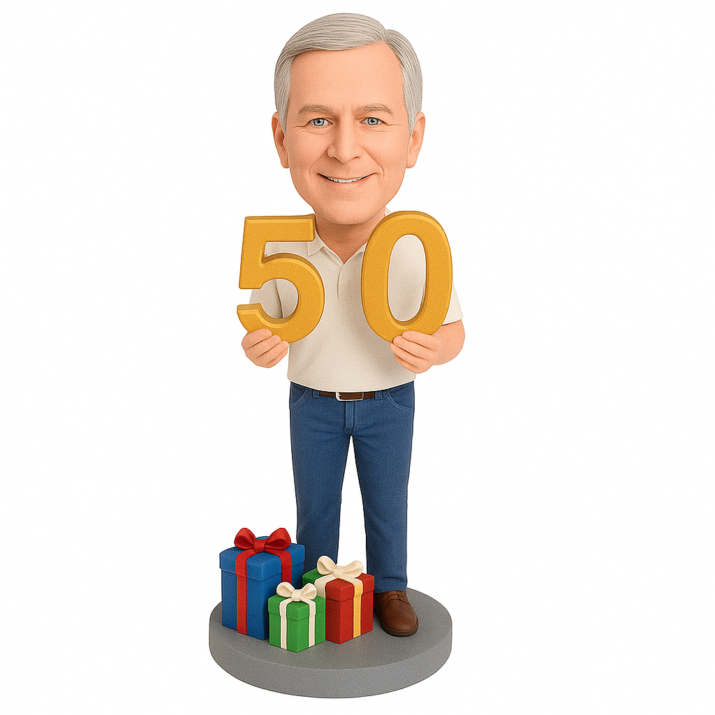 Custom Birthday Bobblehead with Gift Boxes | Personalized 50th Birthday Gift for Him