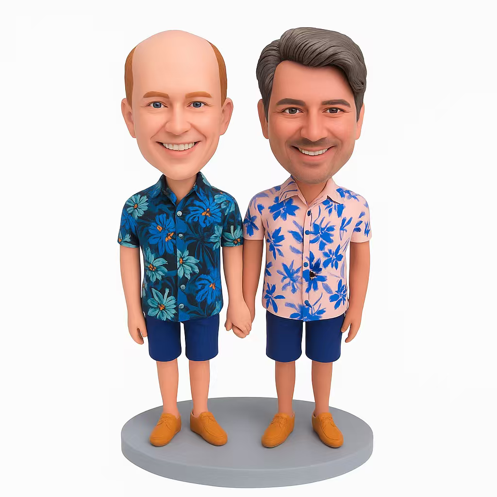 Custom Gay Summer Vacation Bobblehead in Hawaiian Shirts