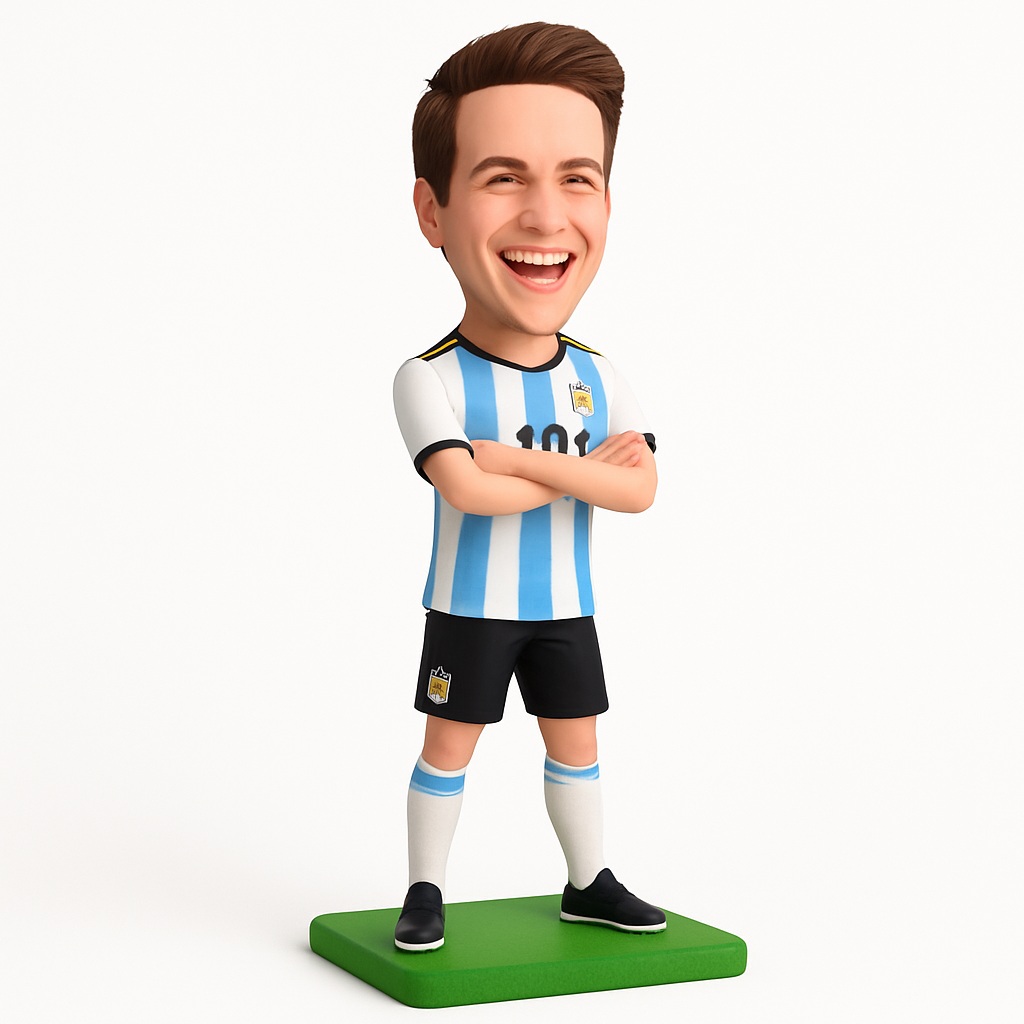 Custom Soccer Player Bobblehead in Blue Kit