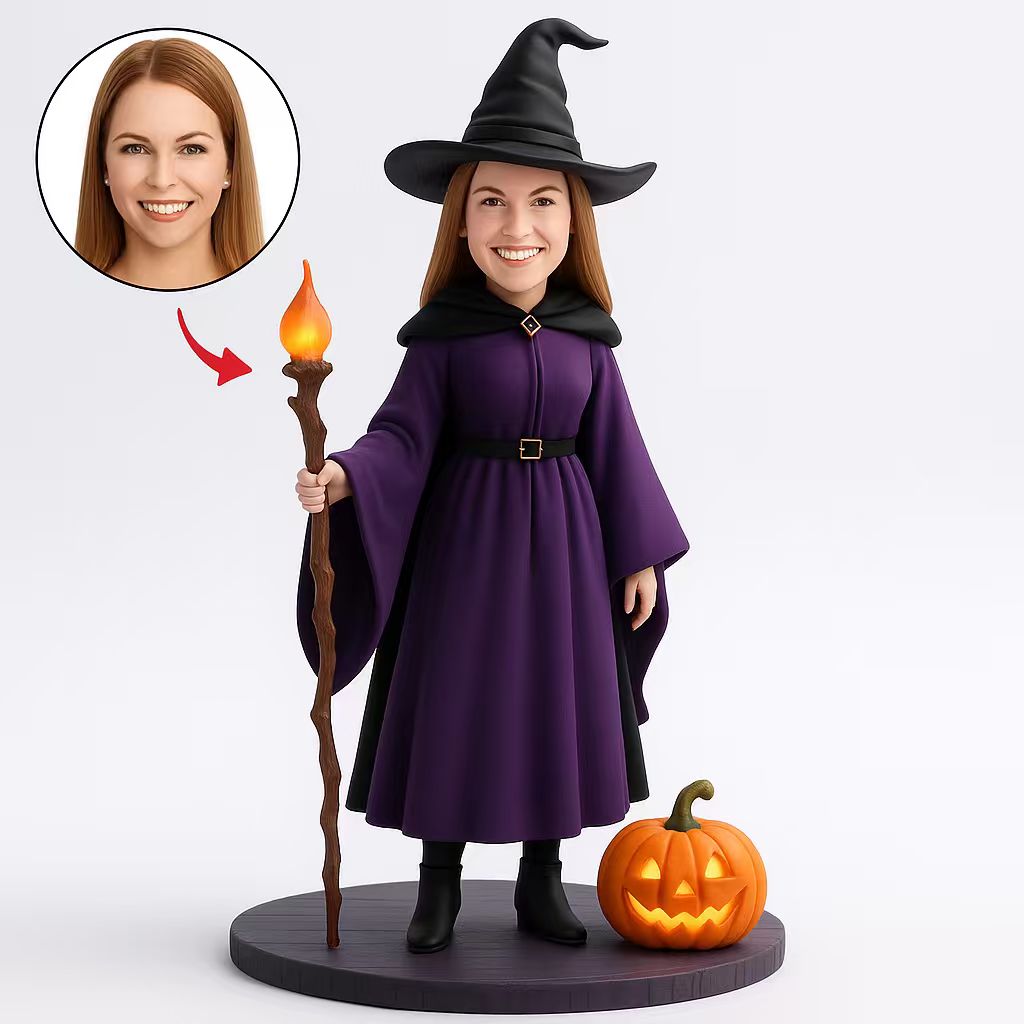 Custom Witch Bobblehead with Pumpkin