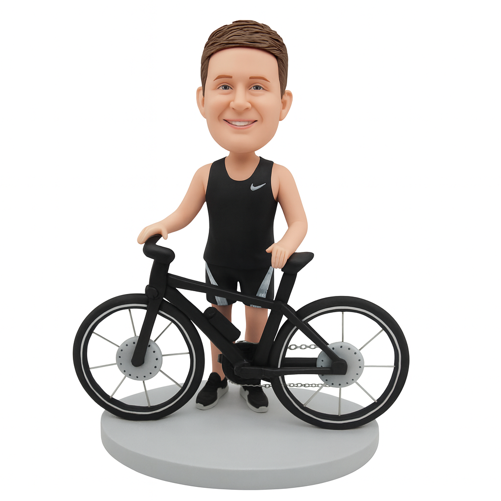 Custom Cycling Bobblehead – Custom Figurine with Black Road Bike