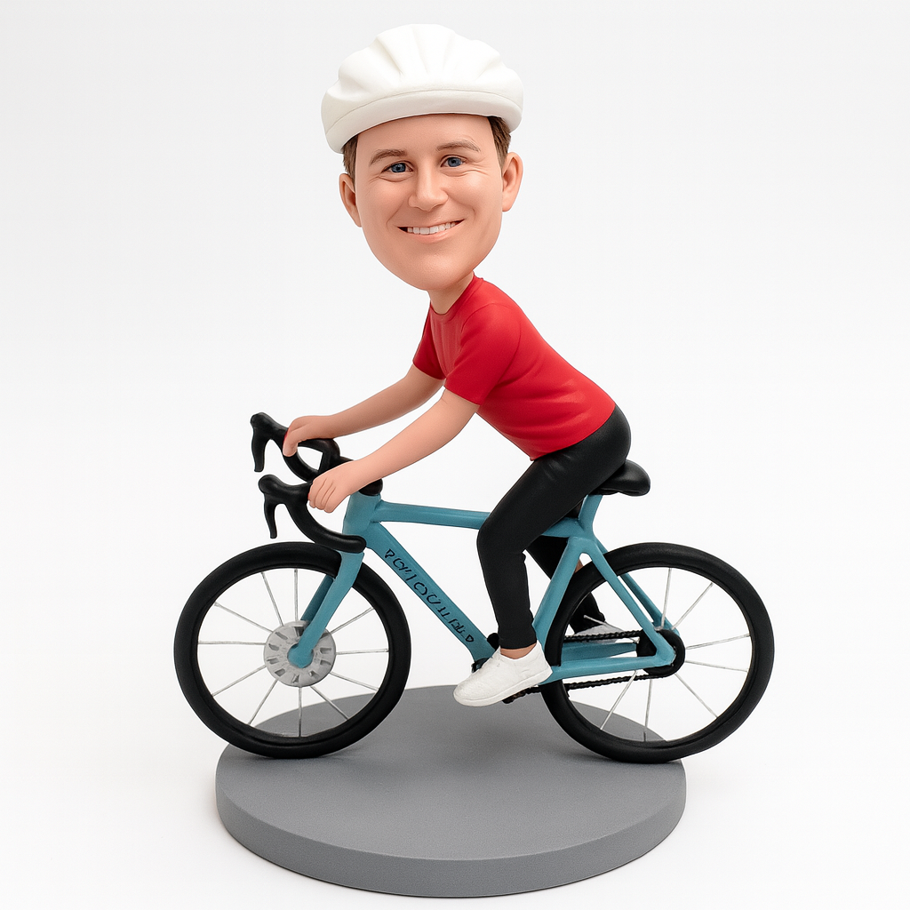 Custom Cycling Bobblehead – Personalized Cyclist Figurine with Helmet & Road Bike