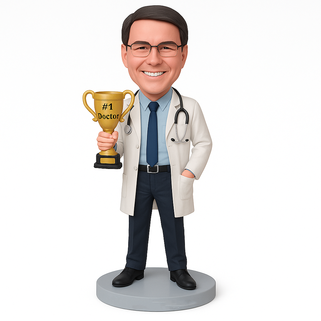 Custom Male Doctor Bobblehead - Personalized Figurine with Trophy