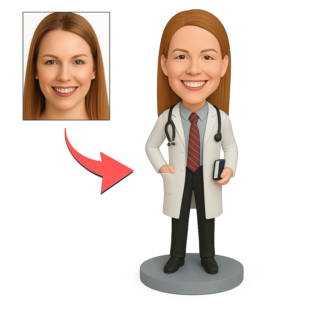 Custom Female Doctor Bobblehead - Personalized Figurine in White Coat