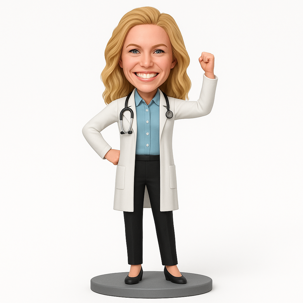 Custom Female Doctor Bobblehead with Stethoscope - Personalized Medical Figurine
