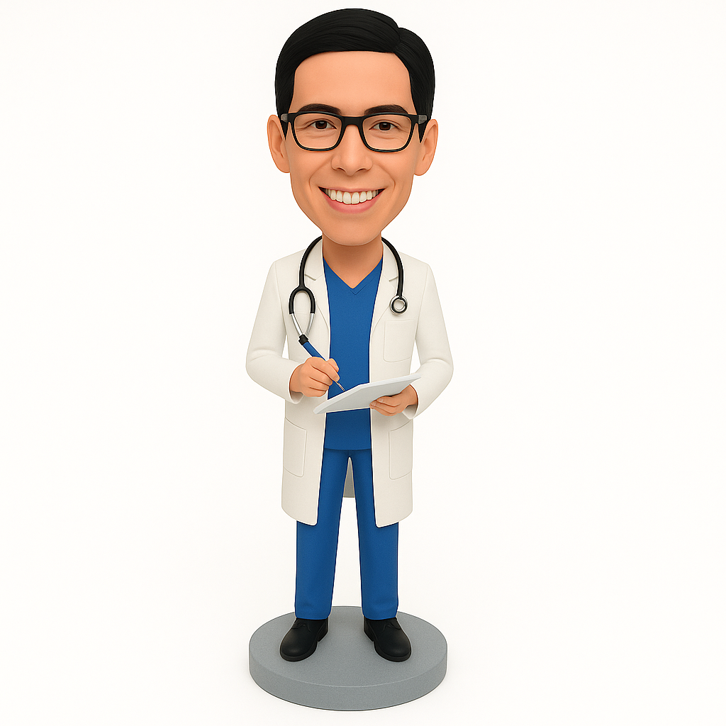 Custom Male Doctor Bobblehead - Personalized Figurine in Blue Uniform