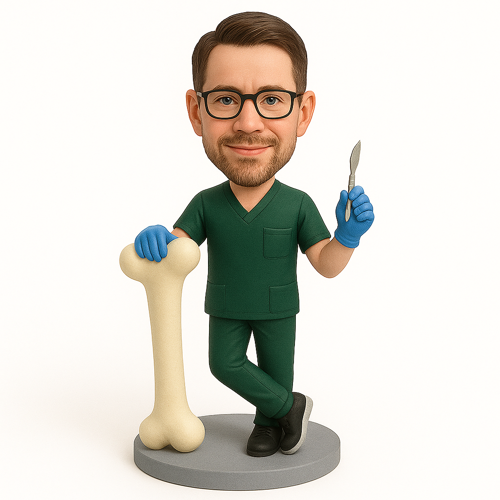 Custom Surgeon Bobblehead - Personalized Figurine Holding Bone