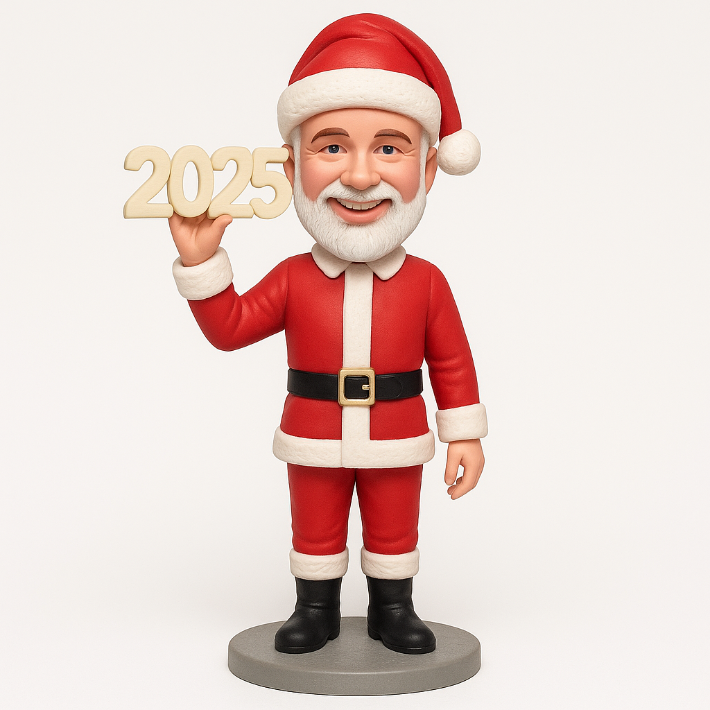 Christmas Gifts for Men – Custom Santa Bobblehead – Holding 2025 Sign