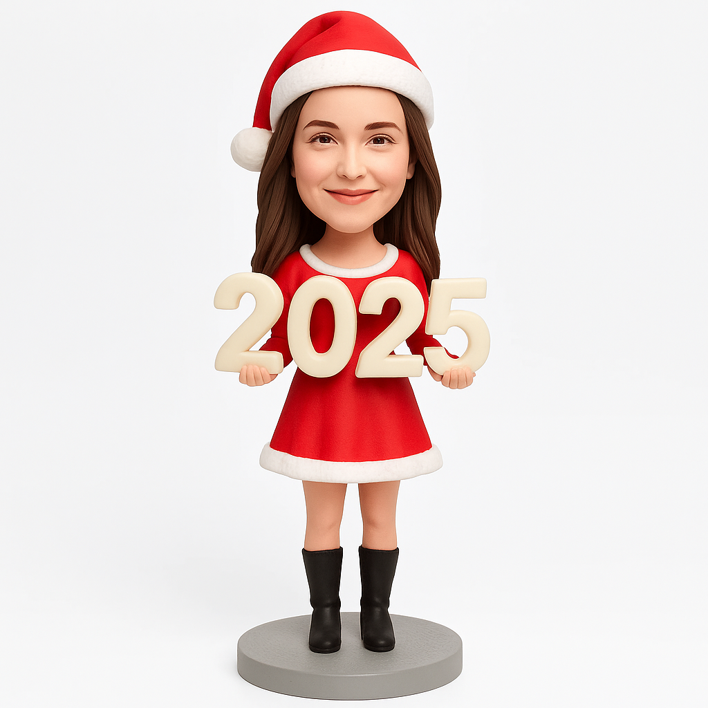 Christmas Gifts for Her – Custom Bobblehead – Girl Holding 2025 Sign