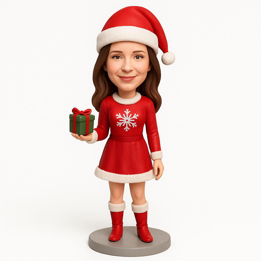 Christmas Gifts for Her – Custom Bobblehead – Girl Holding Gift Box