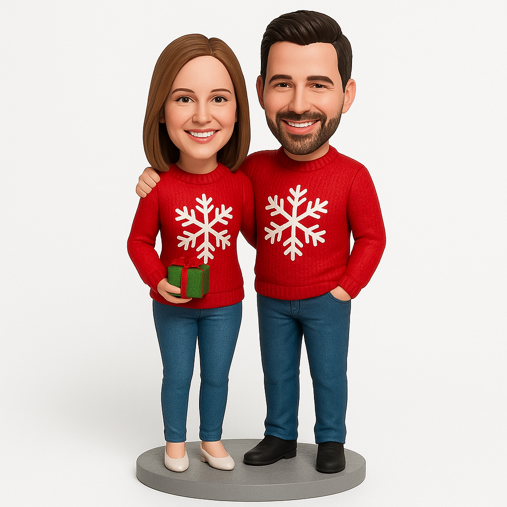 The Christmas Couple with a Gift Custom Bobbleheads