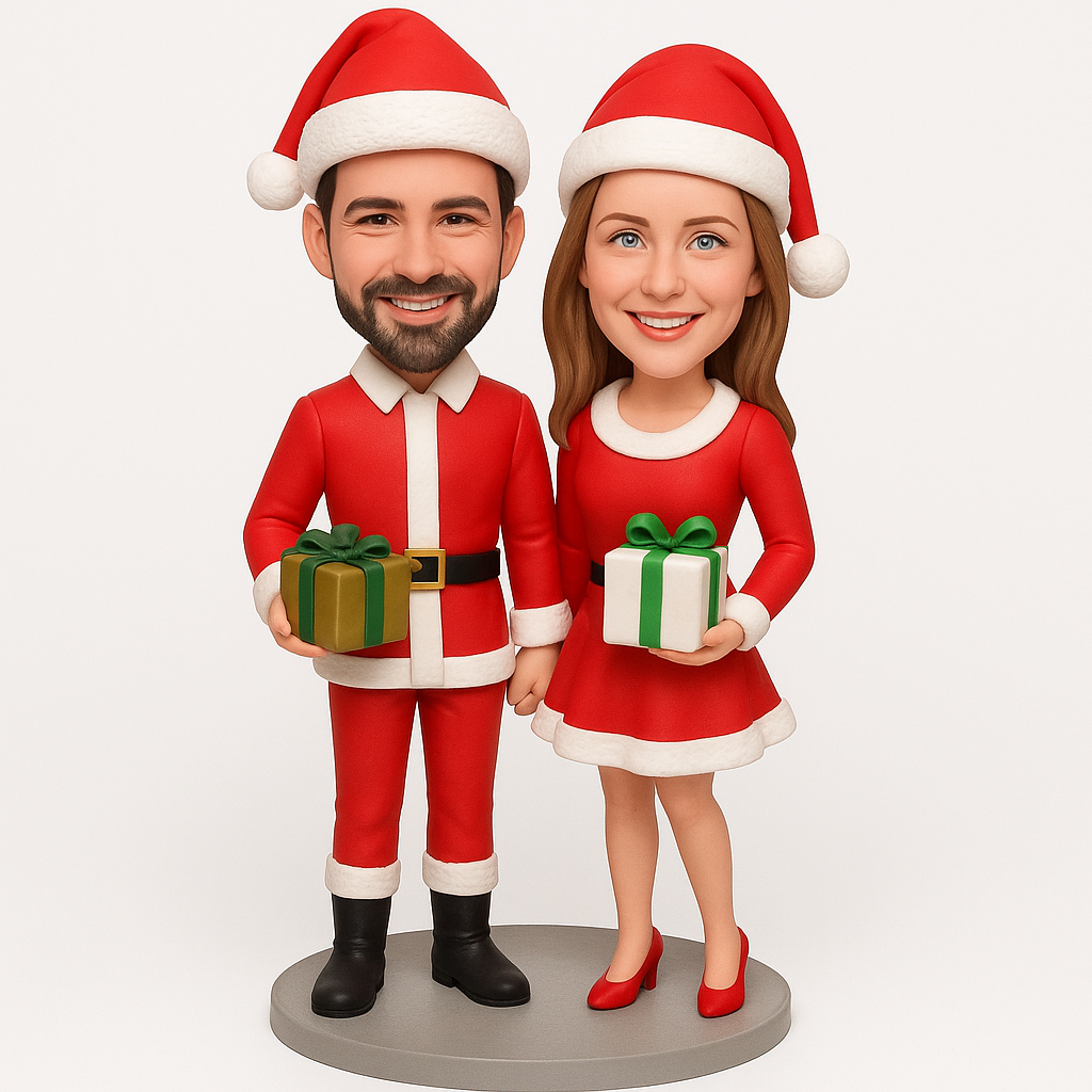 Christmas Gifts for Couples – Custom Bobbleheads – Couple Holding Gift Boxes